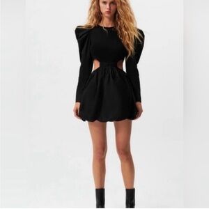 Zara puff sleeve cut out bubble black mini dress S